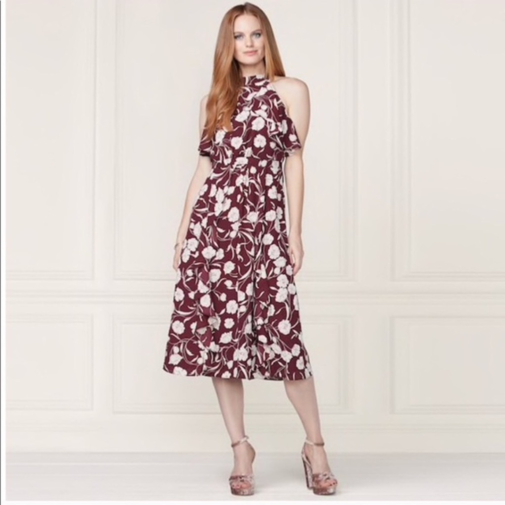 LC Lauren Conrad runway burgundy floral midi dress size 10 - machine washable!
